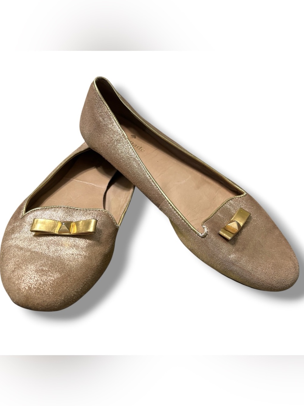 Kate Spade New York metallic gold leather bow loafer flats size 7.5